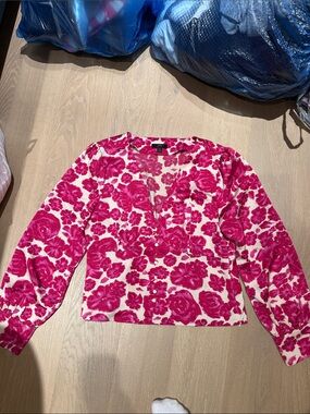 J. Crew Hot Pink and Cream Floral Top